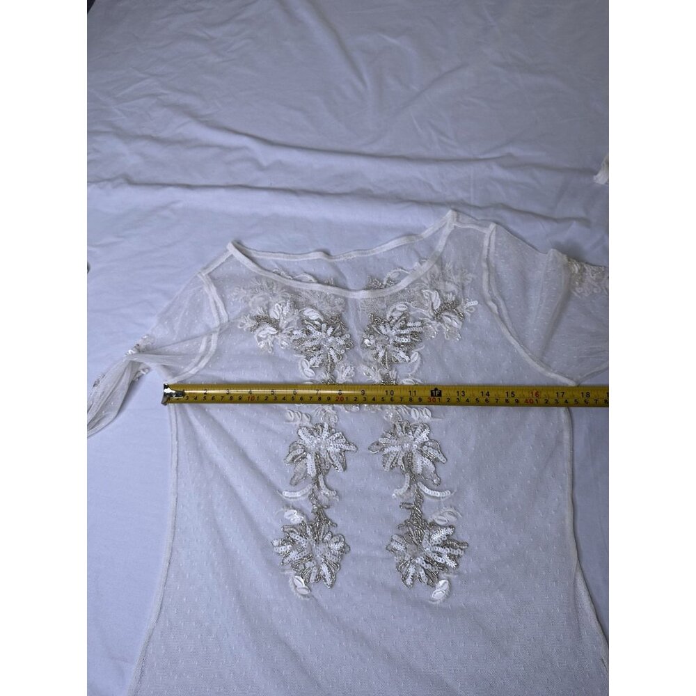 Maeve Sheer Embellished Top Anthropologie Beige Ivory Bridal Small - Picture 4 of 7